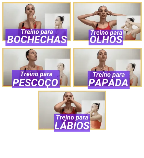 Treinos para bochechas, olhos, pescoço, papada e lábios